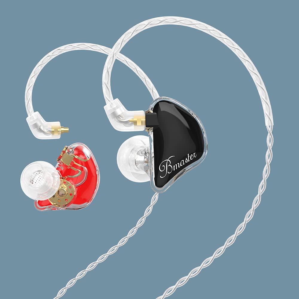 BASN Bmaster In-Ear-Monitore, dreifacher Treiber, HiFi-Stereo, geräuschisolierend mit verbessertem Bass, für Musiker, Bühnen-/Audioaufnahmen (Pro Rot/Schwarz)
