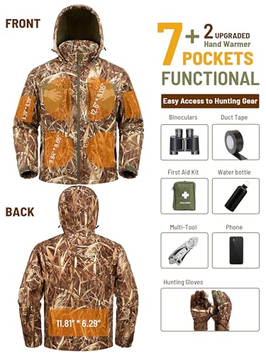 Image of NEW VIEW Camo Hunting Jackets for Men, Warm Fleece Lined Hunting Jacket with Hood, Quiet Water Resistant Hunting Clothes
