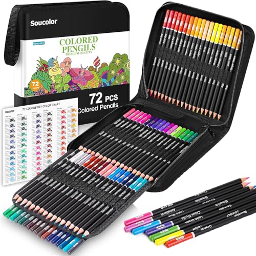 Soucolor 72-Colors Premium Artist Colored Pencils Set with Zippered Case for School Preppy Supplies, Drawing Kit Art Supplies for College Students