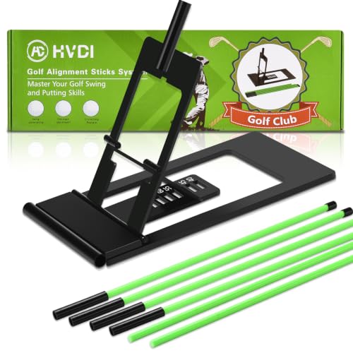 HVDI Golf Alignment Sticks Holder with Angle Adjustment Golf Training Aid with Golf Alignment Stick Weighted Golf Swing Training Aid Golf Trainer for Putting Swing Aiming (Green)
