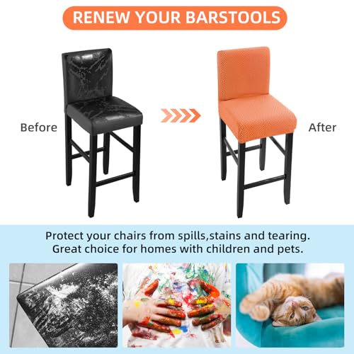 Image of YISUN Waterproof Bar Stool Covers, Stretch Pub Stool Chair Cover Removable Washable Counter Stool Covers Bar Stool Slipcovers for Kitchen, Pub, Dining Room (4 Pack, T-Orange)