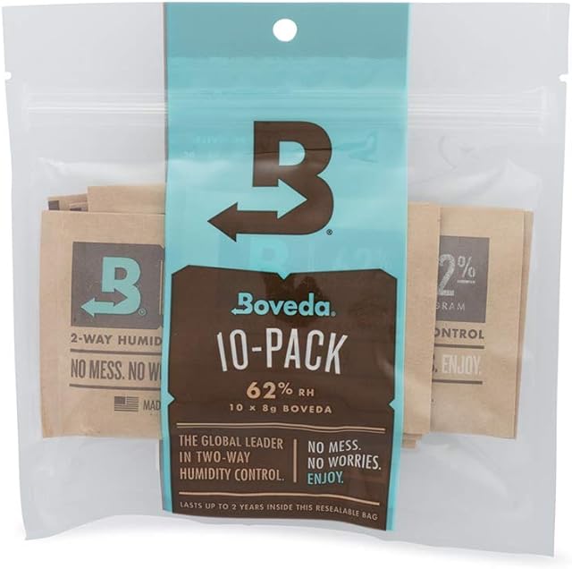Boveda 62% Humidor Packets - 2 Way Humidity Control Packs - Size 8 - 10 Count Resealable Bag - Cigar Humidor Accessories - Bulk Humidity Packs - Relative Humidity Packs - Humidor Packet