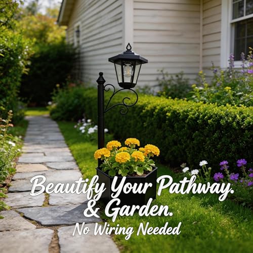DJGIFI Solar Lamp Post with Planter, 29.5" Solar Light Post Outdoor Waterproof, Warm Yellow Lights Dusk to Dawn 7-8Hr, Easy Install, Solar Pole Light for Patio, Garden, Porch, Yard, Pathway by DJGIFI - Image 3