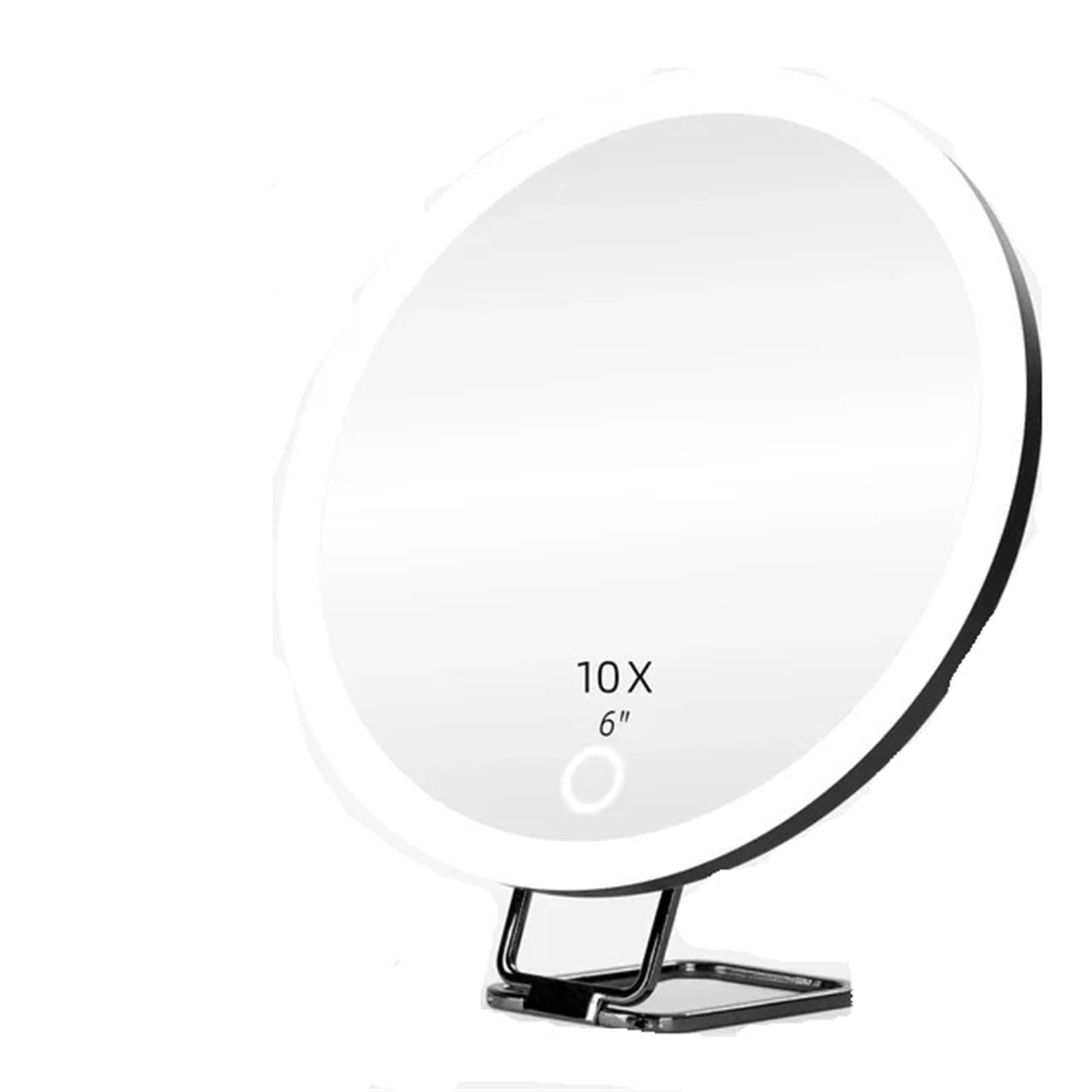 FPJQOBJC 6 Inch Magnifying Mirror with Light 5-30X Portable Travel Magnified Mirror with 360 degrees Adjustable Stand and Suction Cup(10X- Black)
