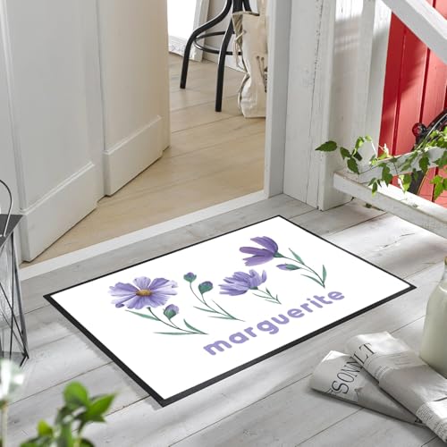 Paillasson Blanc Marguerite Violette Fleurs 75x50