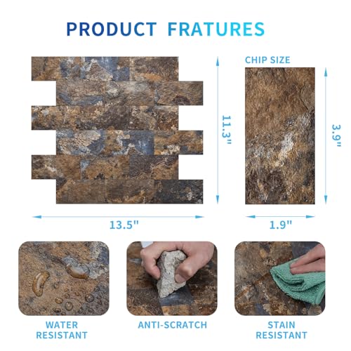 Image of Art3d Peel and Stick Backsplash, Stick on Wall Tile, 10-Pack, Rust Slate