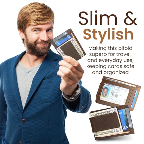 Personalized Leather Magnetic Money Clip Wallet, Credit Card Wallet, Laser Engraved, Minimalist Mens Wallet, Strong Magnetic Clip with RFID Blocking, Money Holder with ID Window (Dark Brown)4