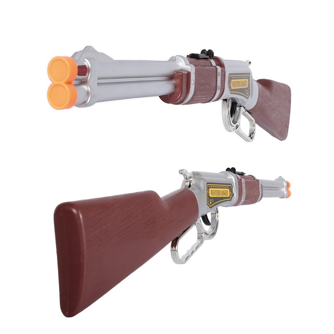 P'TIT Clown 24350 - Carabina falsa (sonido, luminoso, de juguete, accesorio de disfraz de carnaval, Halloween, Cosplay, película, espectáculo, fiestas de disfraces, plástico, 60 cm, marrón, gris