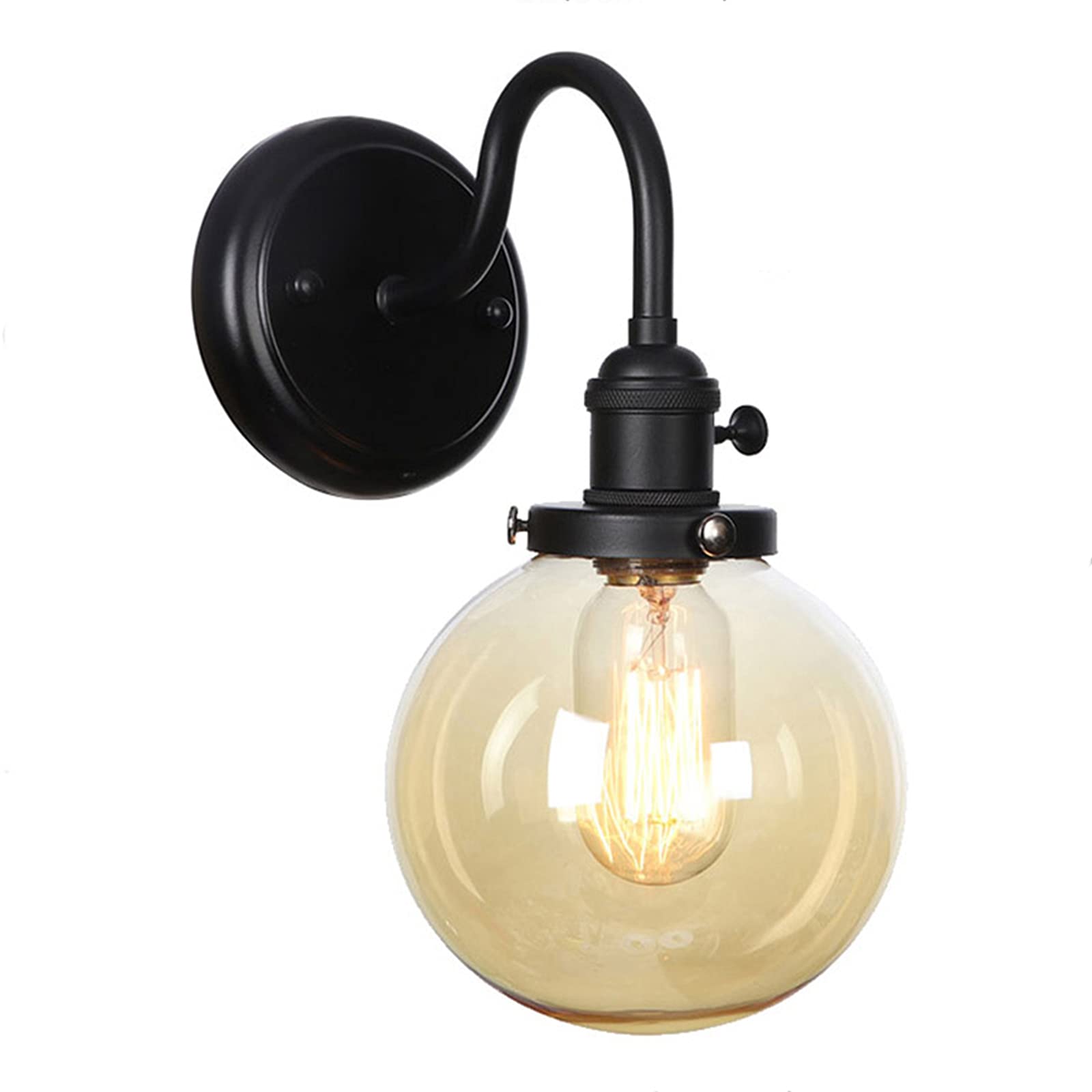 VDOQTLJT Wall Sconces with Switch V-intage Industrial Lighting Globe Glass Shade Metal Lights Gooseneck Lamps Compatible with Bedroom Bathroom Chrome Sconce(5V)