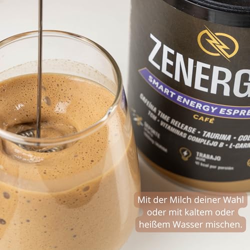 ZENERGY COFFEE – Nahrungsergänzung | Superkaffee-Pulver Espresso Geschmack | Mit MCT-Öl, L-Carnitin, B-Vitaminen & Time-Release Koffein | Energie & Fokus ohne Nervosität | 300 g