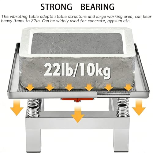 Plataforma vibratoria de acero inoxidable para concreto, mesa vibratoria mini de 110 V / 220 V con capacidad de carga de 10-20 kg, multiusos para chocolate, ensayos de laboratorio y llenado de moldes miniatura 6