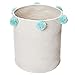 OldPAPA Cestas de Almacenamiento de Vivero con Pompones, Cuerda de Algodón Tejida Contenedores de Almacenamiento Decoración para el Hogar Cesta de Bebé 32x37cm (Blanco)