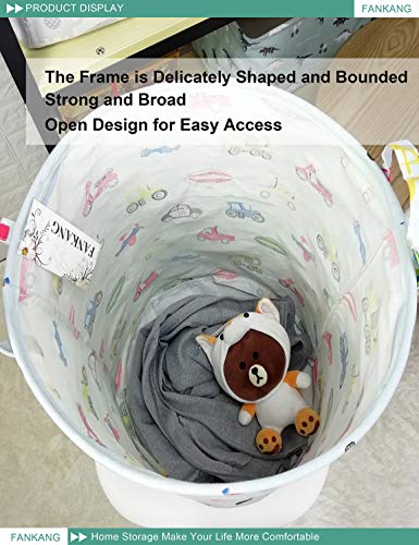 FANKANG Storage Basket, Nursery Hamper Canvas Laundry Basket Foldable with Waterproof PE Coating Large Storage Baskets for Kids Boys and Girls, Office, Bedroom, Clothes,Toys（Car） - Thumbnail 7