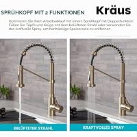 KRAUS Bolden Küchenarmatur im kommerziellen Stil, 2 Funktionen, Einhebel-Küchenarmatur zum Herunterziehen, fleckenfreier antiker Champagnerbronze/Mattschwarz, KPF-1610SFACBMB – Ansicht 7