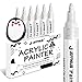 Produktbild JEFFNIUB Weiß Acrylstifte Dicke Spitze 6Stück, Weiß Stift Wasserfest Marker Stifte für Holz, Metall, Glas, Stoff, Steine Bemalen, Schwarzes Papier