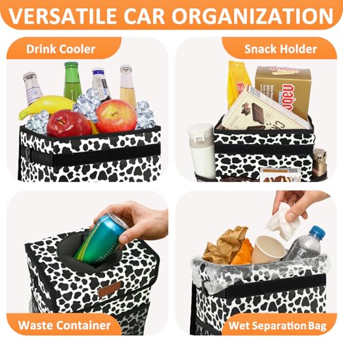 Image of Vankor Car Trash Can for Car Cute,Bag Bin Hanging Waterproof Automotive Garbage Cans Leak Proof Vehicle Trash Can Cow Print
