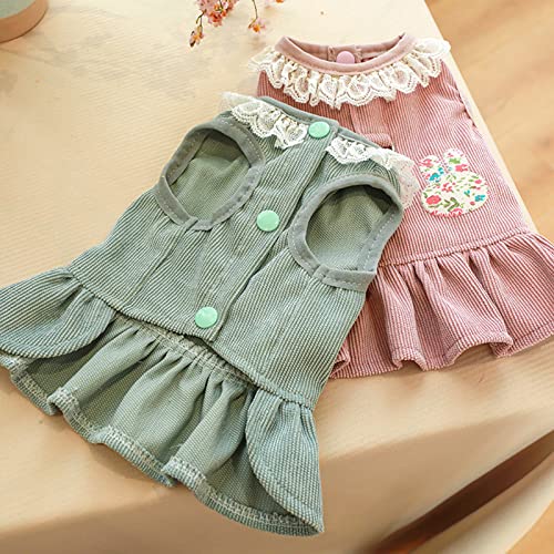 Tengzhi Dog Harness Dress With D Ring Rabbit Patch Lace Princess Puppy Dress Skirt Fall Winter Thick Corduroy Holiday Pet Clothes Dresses For Small Dogs Girl Cat Outfit (S, Pink) #TOP7