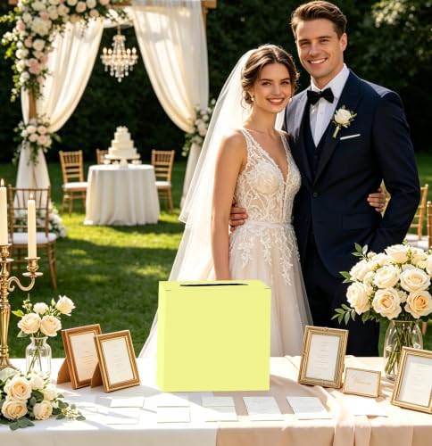 Image of SietDESEO Yellow Card Box for Graduation Large Cardboard Gift Card Box Holder for Wedding Reception Birthday Graduation Baby Shower Raffle Ticket Box with Slot