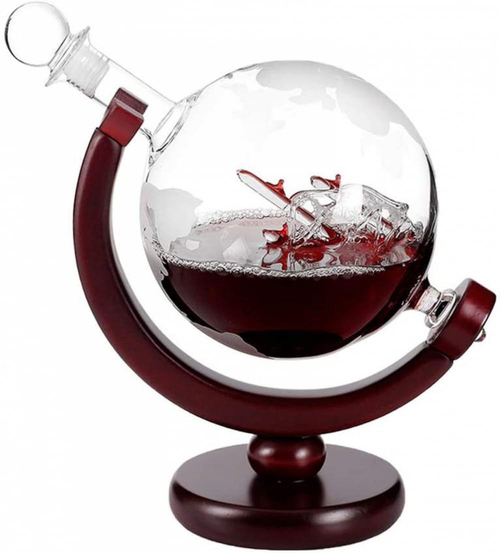 Mini World karafka do whisky z wytrawionym globusem z ramką na wódkę, 850 ml