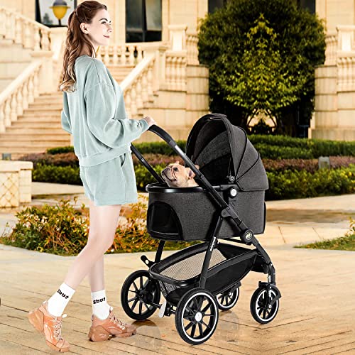 Kenyone Pet Stroller, 3 in 1 Multifunction Pet Travel System 4 Wheels Foldable Aluminum Alloy Frame Carriage for Small… - Image 8
