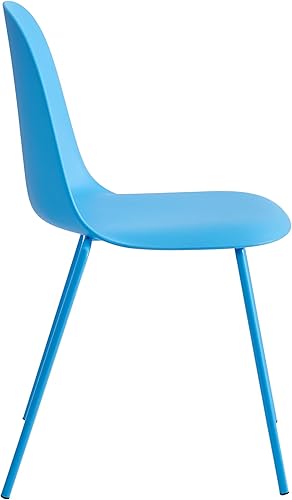 Miniatura 4 de Juego de 4 sillas de comedor apilables de plástico azul, modernas sillas de cocina para interiores y exteriores con patas de metal para patio,