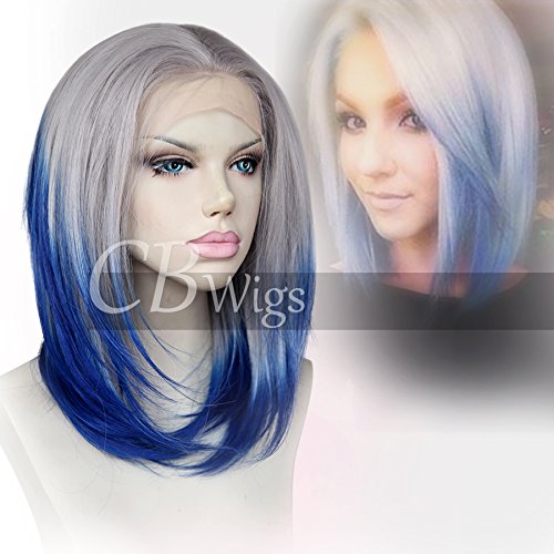 Cbwigs New Hairstyle Sexy Silk Straight Synthetic Lace Front Wig Heat Resistant Lace Front Wig Omber Color 10 inch 0906/Blue#