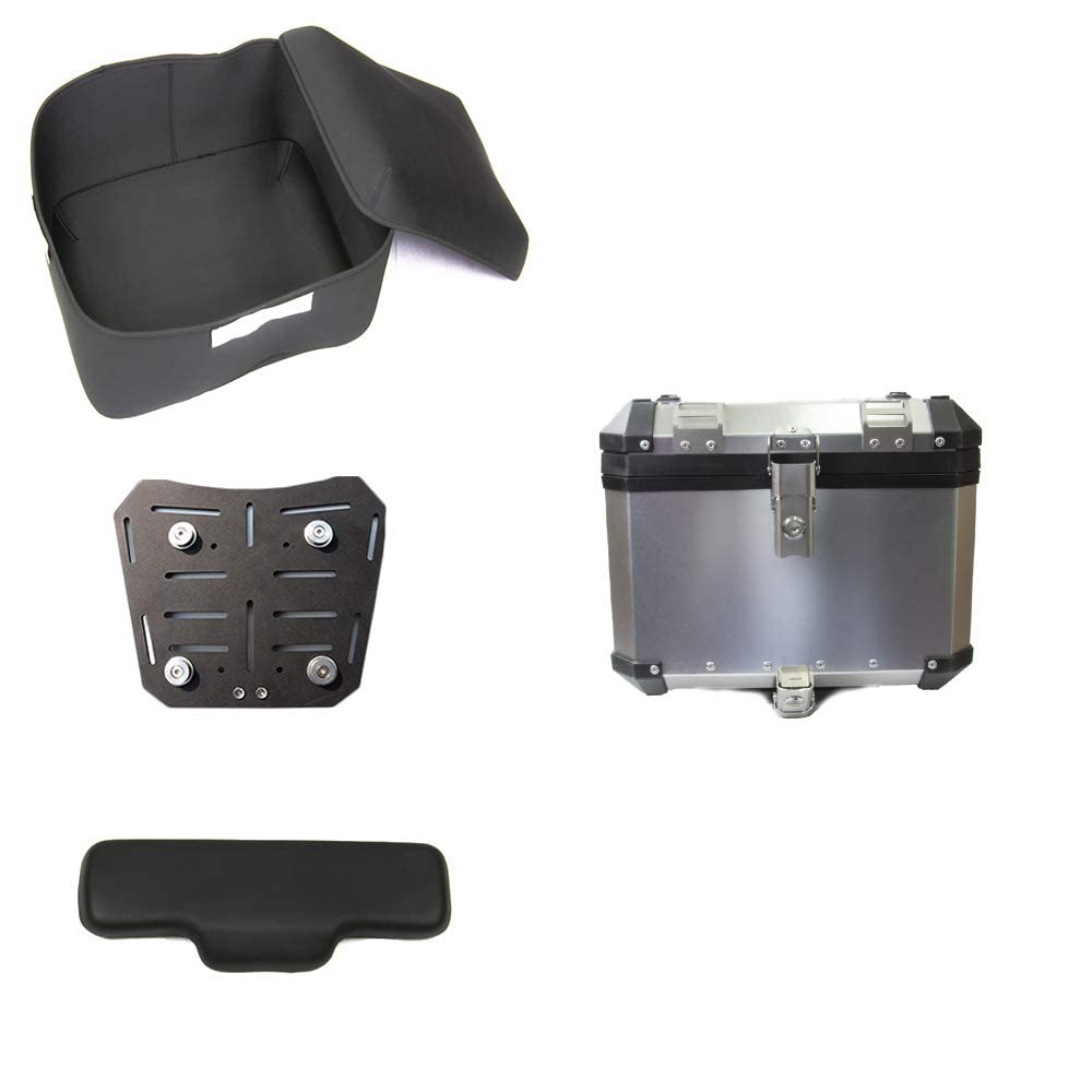 Kit Bauletto Posteriore In Alluminio 43L Universale – Completo Di Piastra, Schienale E Borsa Interna, Per Tutte Le Moto, Argento