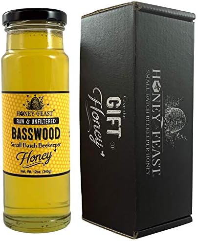 HONEY FEAST Basswood Honey | 12 Ounces | Unfiltered and Pure | Cold packed and hand poured in Florida