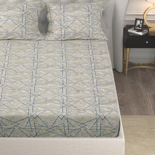 Image of Cloth Fusion Glace Cotton Elastic Fitted Bedsheet King Size with 2 Pillow Covers (78X72 inches, Scribble Lines)