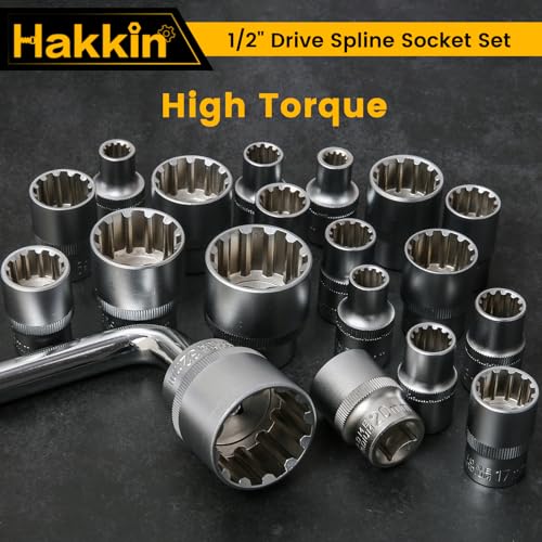 Hakkin Spline Socket Set 1/2” Drive 12 Point Universal Metric Cr-V Steel Spline Socket Set 8-32mm with 1/2” Socket Extension, 1/2” Socket Wrench for Automotive Home DIY Repair 6 Hakkin Spline Socket Set 1/2” Drive 12 Point Universal Metric Cr-V Steel Spline Socket Set 8-32mm with 1/2” Socket Extension, 1/2” Socket Wrench for Automotive Home DIY Repair - Image 6