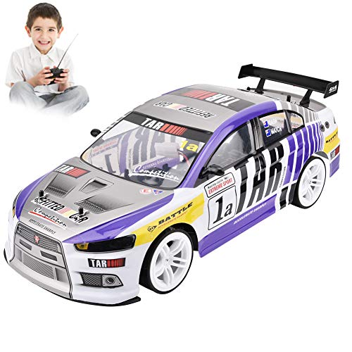 Auto RC, Veicolo telecomandato, 1/10 Quattro Ruote motrici Telecomando 4WD Modello RC Veicolo Giocattolo Drift per Auto da Corsa(Due batterie per Auto)