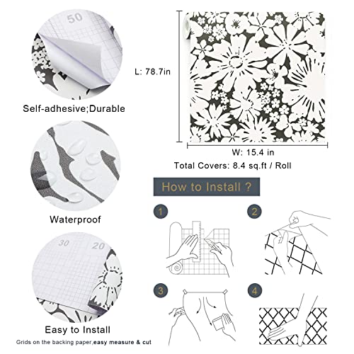 Timeet Floral Peel And Stick Wallpaper Beige Black Contact Paper Removable Self Adhesive Wallpaper For Bedroom Living Room Cabinets Shelf Decoration 15.4In X 78.7In #TOP3