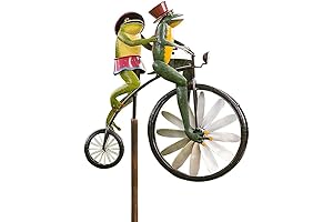 Ochine Metal Bicycle Wind Spinner Garden Statue Windmill Standing Vintage Frog Sculpture