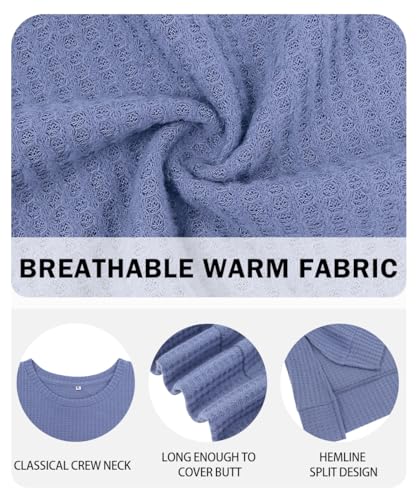 Image of RITERA Plus Size Women Sweaters Waffle Knit Pullover Top Long Sleeve Casual Crewneck Shirt Loose Split Hem Fall Winter Blouse