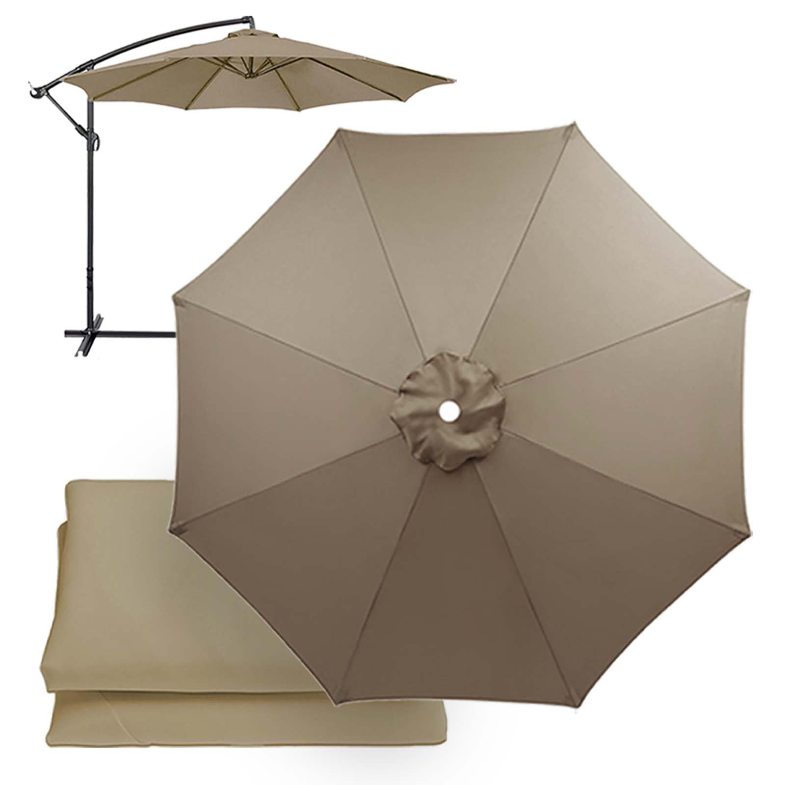 Replacement Umbrella Covers 2/2.3/2.5/2.7/3/3.5M, 6/8 Ribs, UV Protection Garden Replacement Parasol Canopy, for Patio Yard Beach (Beige Grey,6ribs-2.7m/8.9ft)