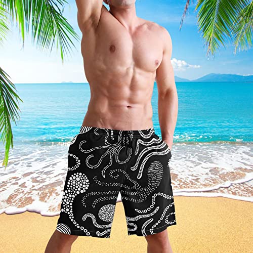 visesunny Men's Swim Trunks Quick Dry Bathing Suits Octopus Animal Black White Dot Beach Swim Shorts3