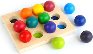 Wooden Ball Matching Game, Montessori Color Cognitive Matching Toy with 12 Balls, Early Education Color Matching Sensory Game, Color Classification for Kids Boys