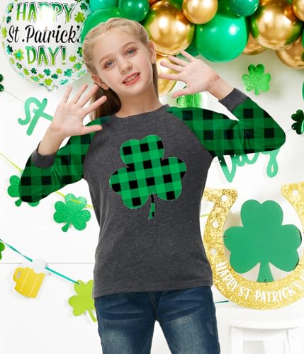 Image of Remimi Girls Thanksgiving Shirts Buffalo Plaid Raglan Tee Cute Turkey Holiday Party Long Sleeve Tshirt 5-14 Years