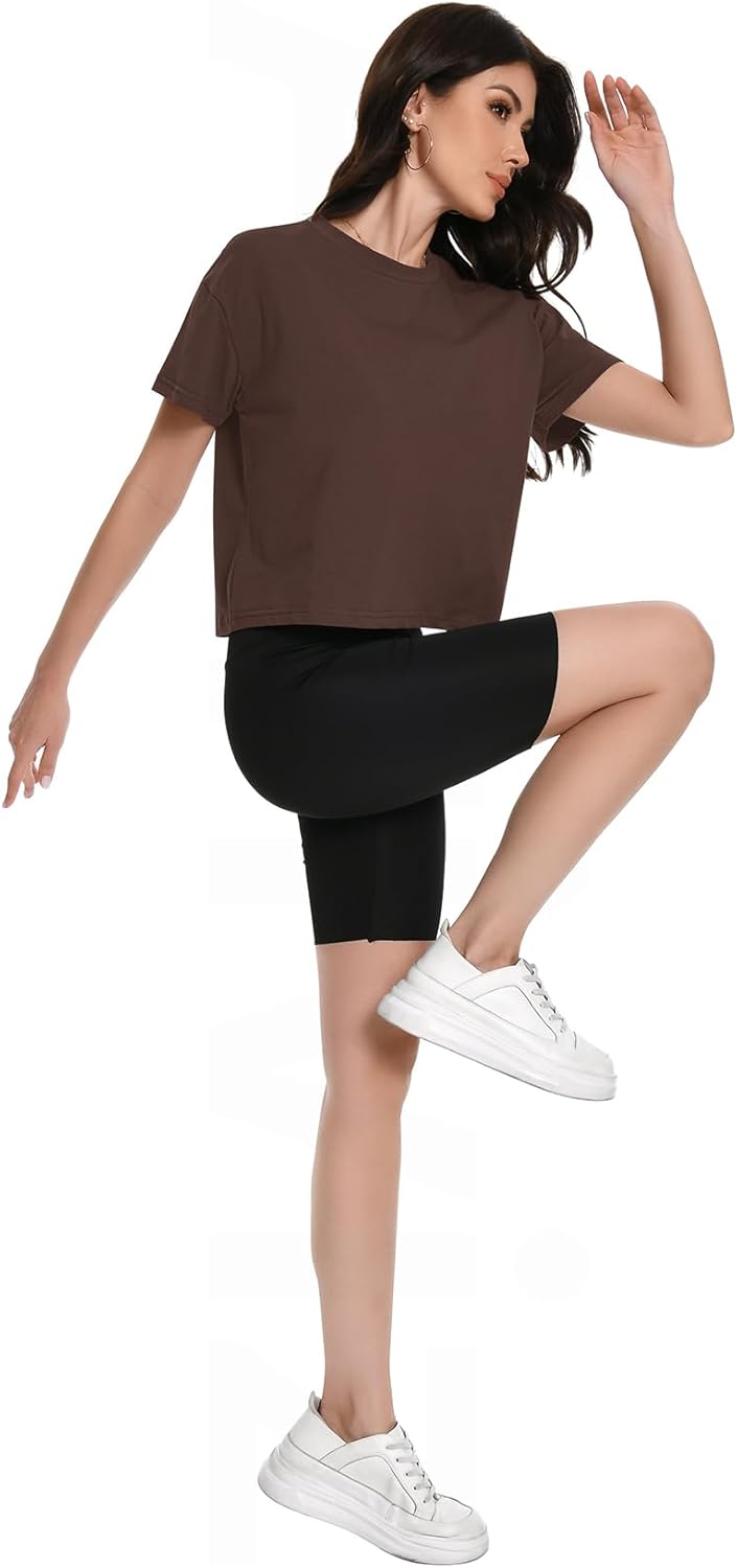 Workout Crop Tops Oversized Tshirts for Women Drop Shoulder Cotton Short Sleeve Tees Boxy Yoga Shirts 2026 - Image 6