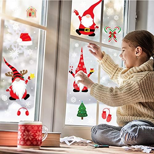 Party-poter Christmas Window Stickers,316pcs Christmas Decorations for Windows Xmas Window Stickers Window Stickers Christmas Gnome Snowflake Santa Glass Christmas Thamed Party