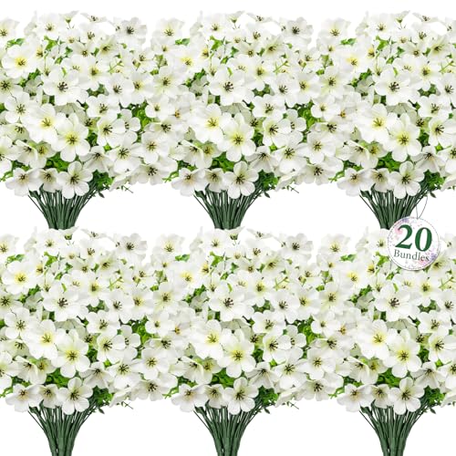 Image of Bassion 20 Bundles Artificial Violet Flowers for Outdoors, White