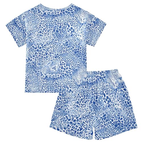 ALAZA Blue Leopard Print Animal Pajamas Short Sleeve 2 Piece Sleepwear Top and Bottom Pajama Set Unisex2