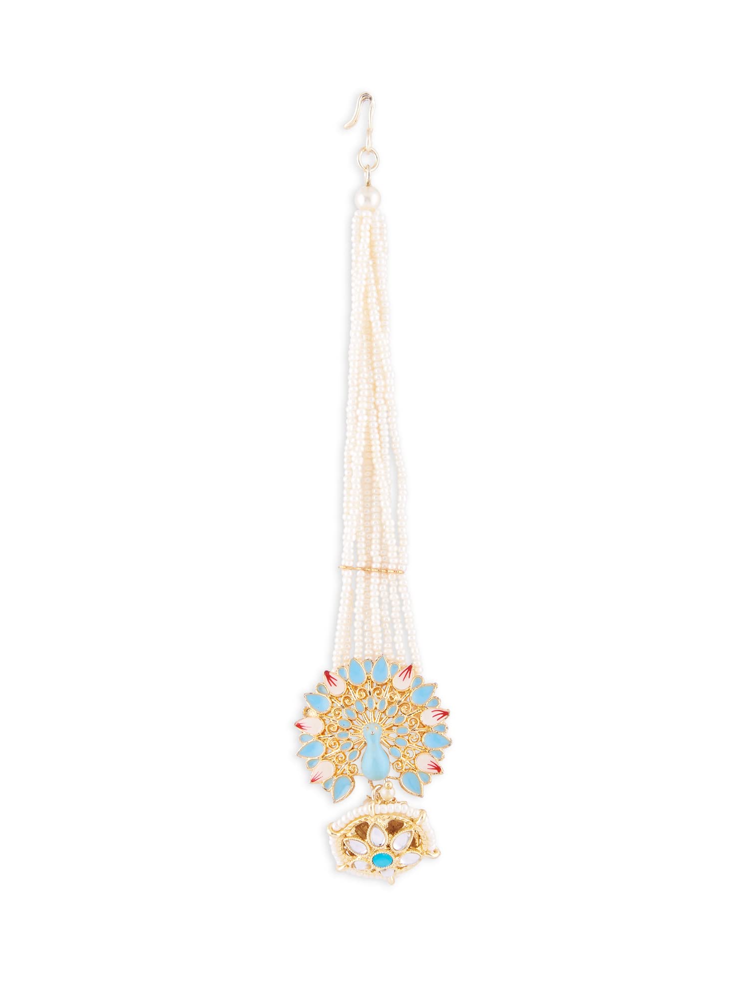 Zaveri Pearls Pastel Blue & Pink Peacock Inspired Meenakari Kundan Multistrand Pearl Borla Maangtikka For Women-ZPFK14829 (B0BFRDSMCM) Amazon Price History, Amazon Price Tracker