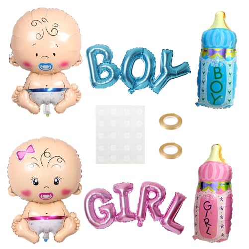 QINQINZIJIN Gender Reveal Ballon, 6 Pièces Bébé Ballon en Aluminium, Bleu, Rose, Ballons de Révélation de Genre, pour Baby Shower et Anniversaire