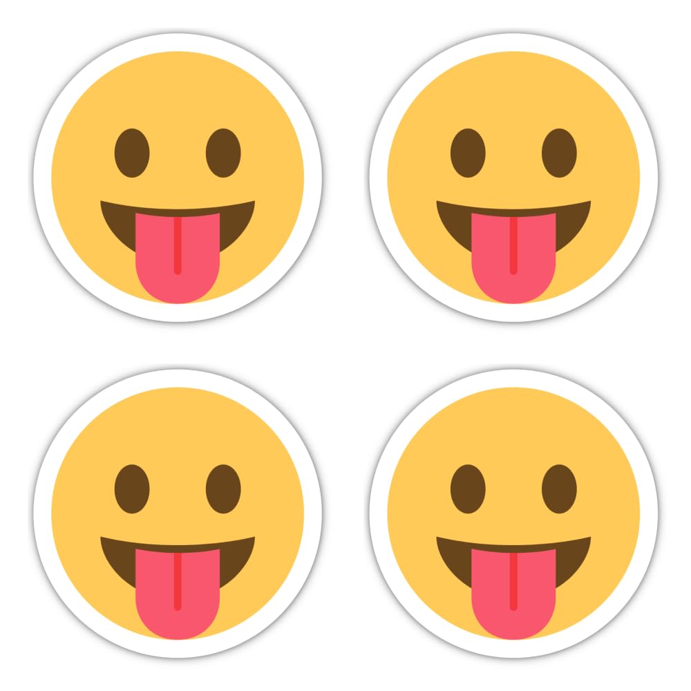 Havati Vibe Sticker. 4 X Xxl Emoji Smiley Tongue Sticker 100Mm Round Vinyl Sticker For Doors Furniture Car