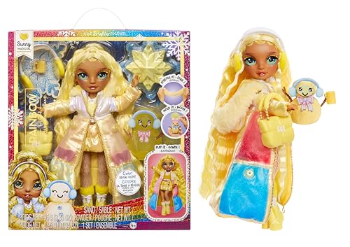 Rainbow High Winter Wonderland Sunny - Muñeca de Moda Amarilla de 11 Pulgadas con Nieve mágica Oculta a la Moda Que se hincha con Agua, y Kit de muñeco de Nieve, Gran Regalo para niños de 4 a 12 años