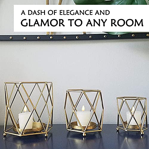Eunoia Metal Candle Holders For Home, Set Of 3 Decorative Candlestick Holder For Dining, Living Room, Table Centerpiece Decorations, Geometric Decor, Gold #TOP5