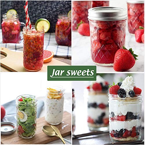 Mason Jars 8OZ 10PACK, Regular Mouth Jars with Lids and Bands, Quilted Crystal Jars Ideal for Jams, Jellies, Conserves, Preserves, Fruit Syrups, Chutneys, and Pizza Sauce - Thumbnail 3