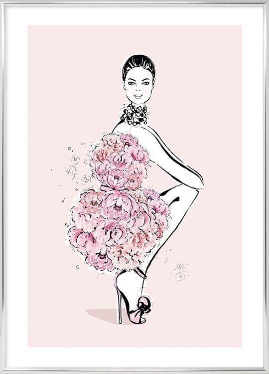 Affiche encadrée femme robe florale Declea pour salon