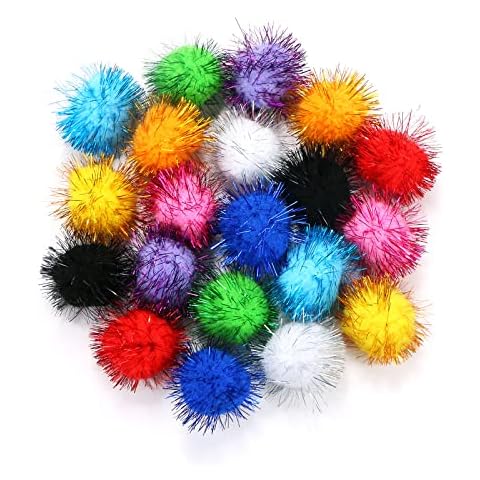 CABAX 1.8'' Assorted Color Sparkle Balls, Tinsel Pom Poms Puff Balls Glitter for Cat Kittens Toys DIY Christmas, 20 Pcs Cover